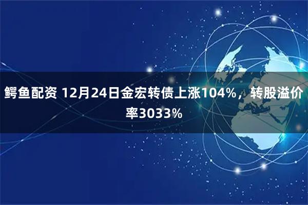 鳄鱼配资 12月24日金宏转债上涨104%，转股溢价率3033%